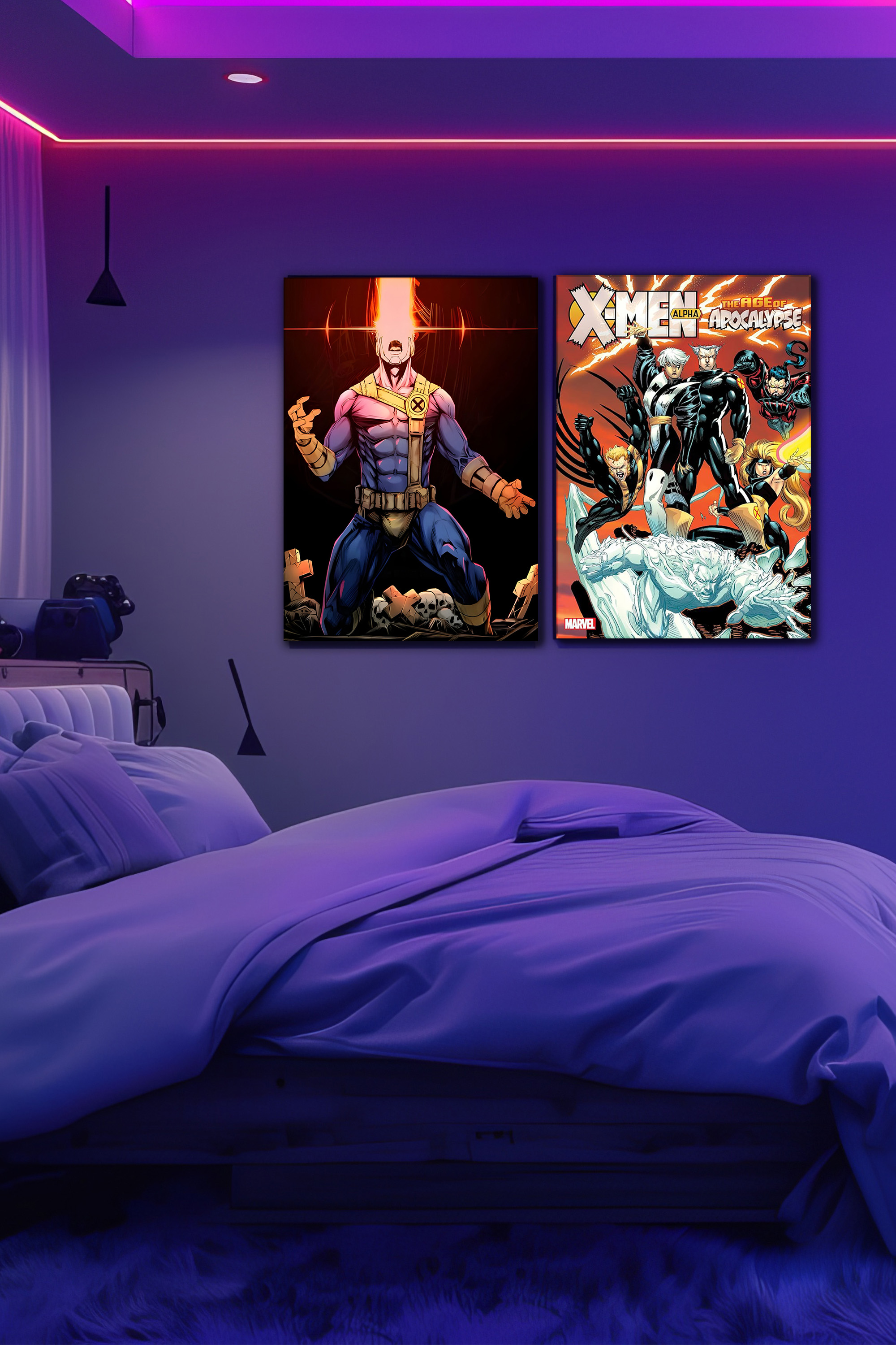 Titan Forge comic metal panels displayed on a wall at real scale